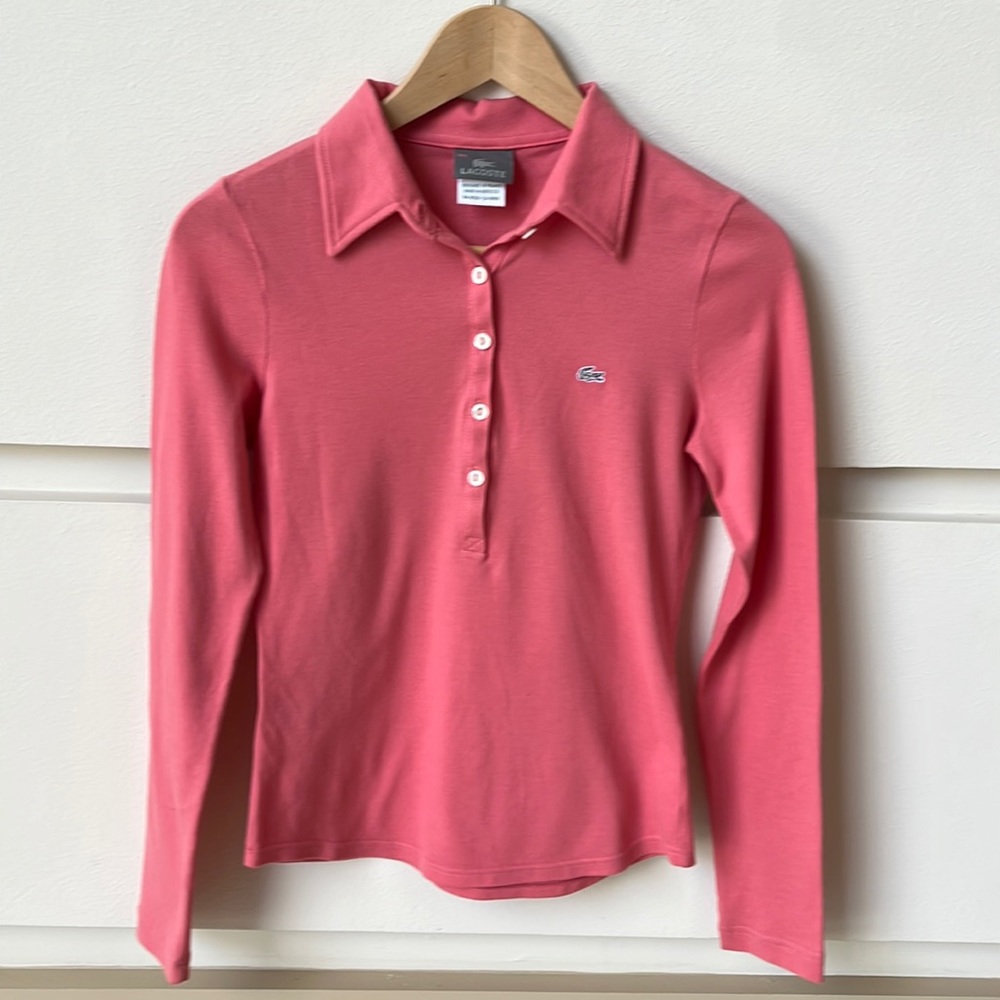 NWOT Long sleeve Women pink coral Lacoste Pique Polo Size 34
